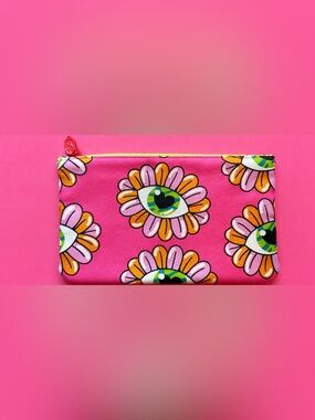 IPSY Pink Groovy Eye Flower Makeup Bag Cosmetic Pouch Y2K